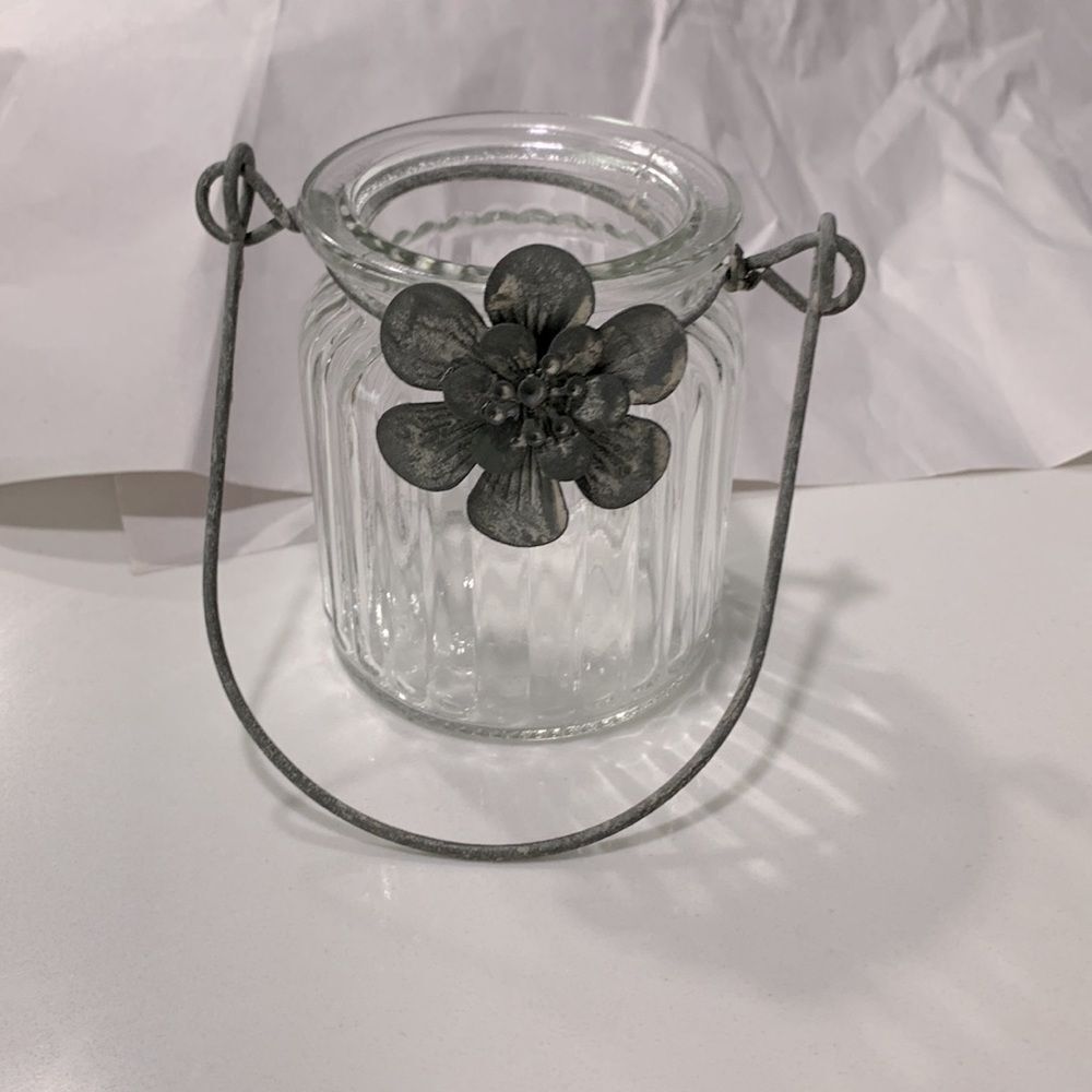 Small Versatile Jar Lantern Candle Holder Galvanized Metal Flower Hardware Decor